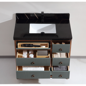Legion Furniture 36" VANITY WITH GOLDEN BRUSH STAINLESS STEEL FRAME AND PEWTER GREEN FINISH WITH 2" THICK BLACK NATUAL STONE TOP WK2438-36-PG-WITH BLACK NATURAL TOP