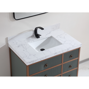 Legion Furniture 36" VANITY WITH GOLDEN BRUSH STAINLESS STEEL FRAME AND PEWTER GREEN FINISH WITH 2" THICK WHITE ARTIFICIAL STONE TOP WK2438-36-PG-WITH WHITE ARTIFICIAL TOP