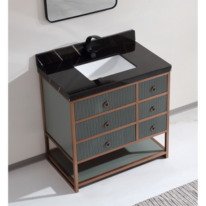 Legion Furniture 36" VANITY WITH GOLDEN BRUSH STAINLESS STEEL FRAME AND PEWTER GREEN FINISH WITH 2" THICK BLACK NATUAL STONE TOP WK2438-36-PG-WITH BLACK NATURAL TOP