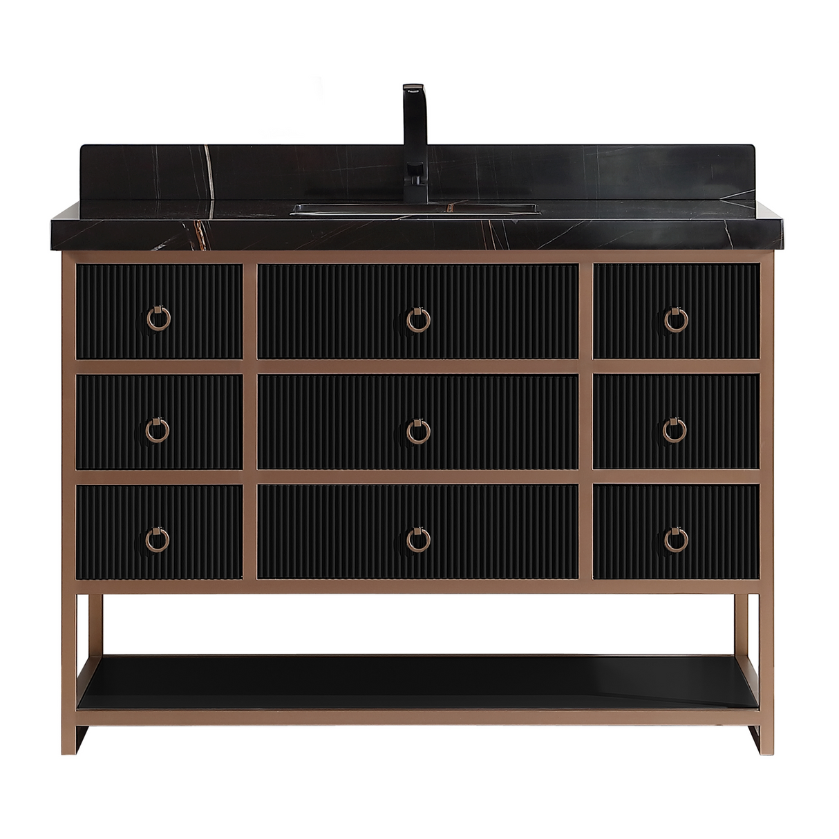 Legion Furniture 48" VANITY WITH GOLDEN BRUSH STAINLESS STEEL FRAME AND TRICORN BLACK FINISH WITH 2' THICK BLACK NATUAL STONE TOP WK2438-48-BG-WITH BLACK NATURAL TOP