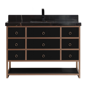 Legion Furniture 48" VANITY WITH GOLDEN BRUSH STAINLESS STEEL FRAME AND TRICORN BLACK FINISH WITH 2' THICK BLACK NATUAL STONE TOP WK2438-48-BG-WITH BLACK NATURAL TOP