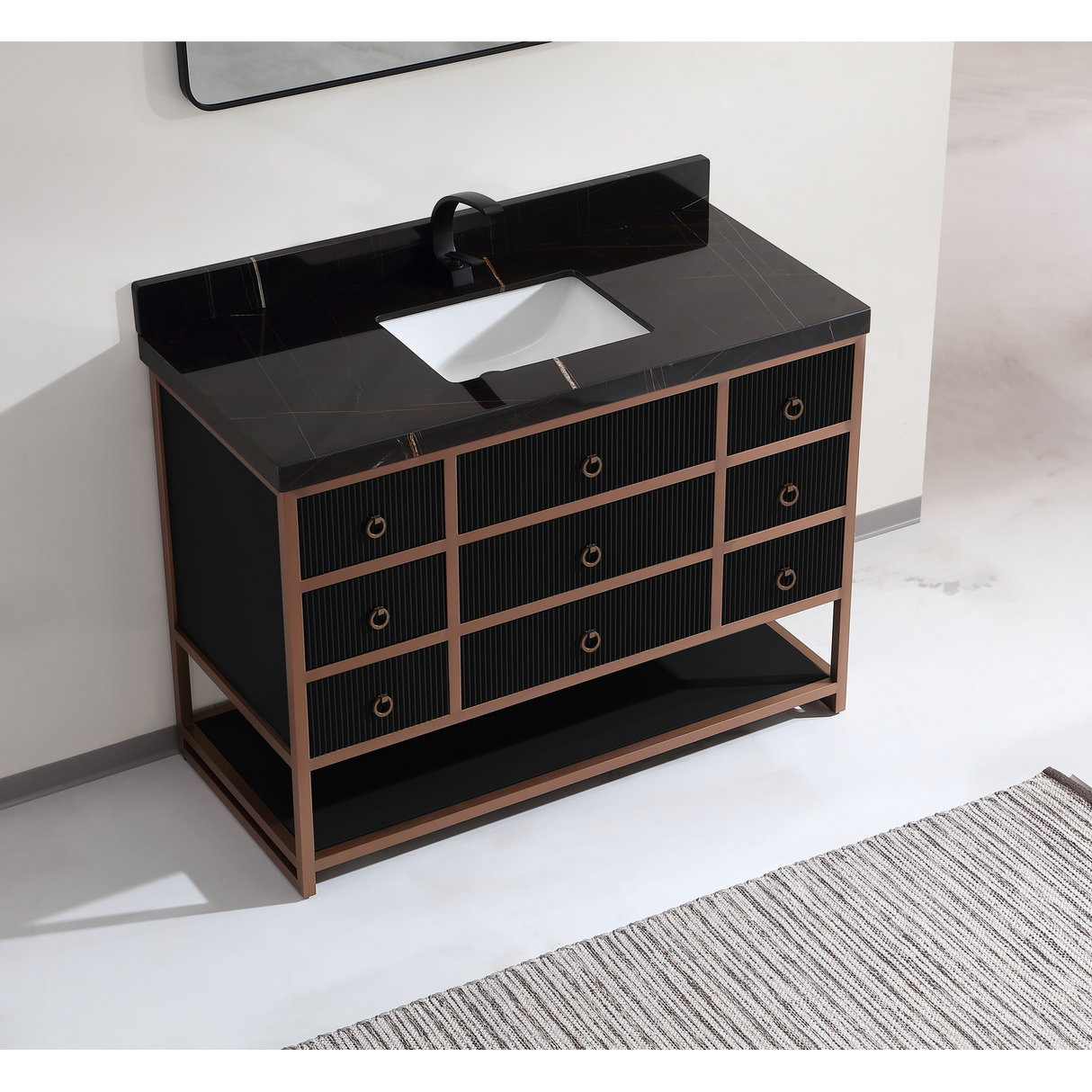 Legion Furniture 48" VANITY WITH GOLDEN BRUSH STAINLESS STEEL FRAME AND TRICORN BLACK FINISH WITH 2' THICK BLACK NATUAL STONE TOP WK2438-48-BG-WITH BLACK NATURAL TOP