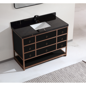 Legion Furniture 48" VANITY WITH GOLDEN BRUSH STAINLESS STEEL FRAME AND TRICORN BLACK FINISH WITH 2' THICK BLACK NATUAL STONE TOP WK2438-48-BG-WITH BLACK NATURAL TOP