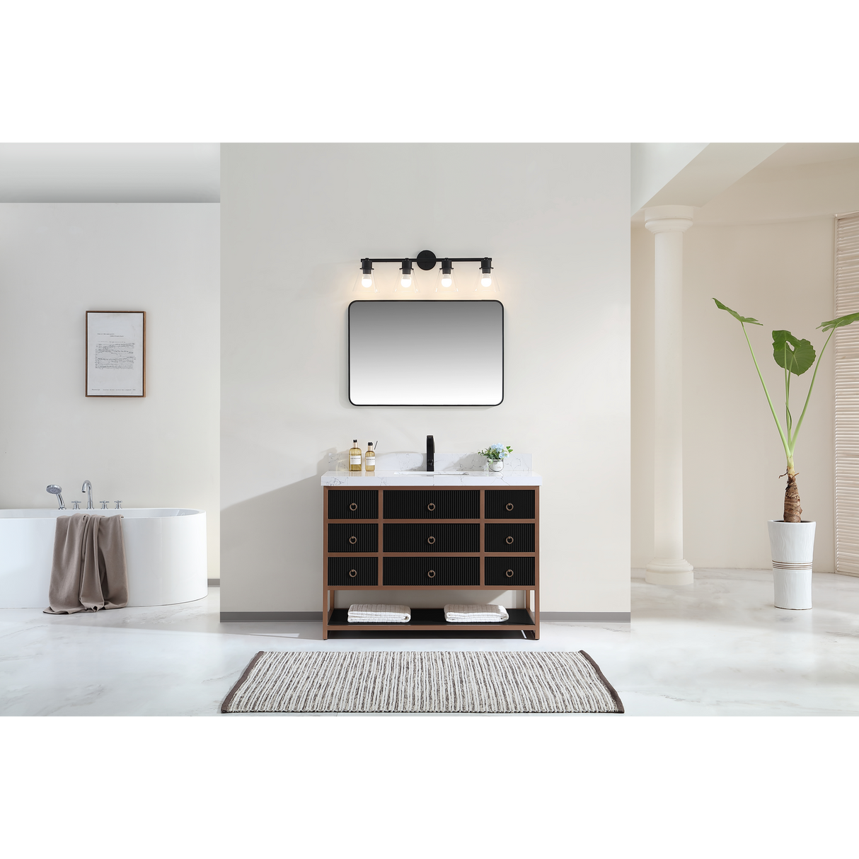 Legion Furniture 48" VANITY WITH GOLDEN BRUSH STAINLESS STEEL FRAME AND TRICORN BLACK FINISH WITH 2' THICK WHITE ARTIFICIAL STONE TOP WK2438-48-BG-WITH WHITE ARTIFICIAL TOP