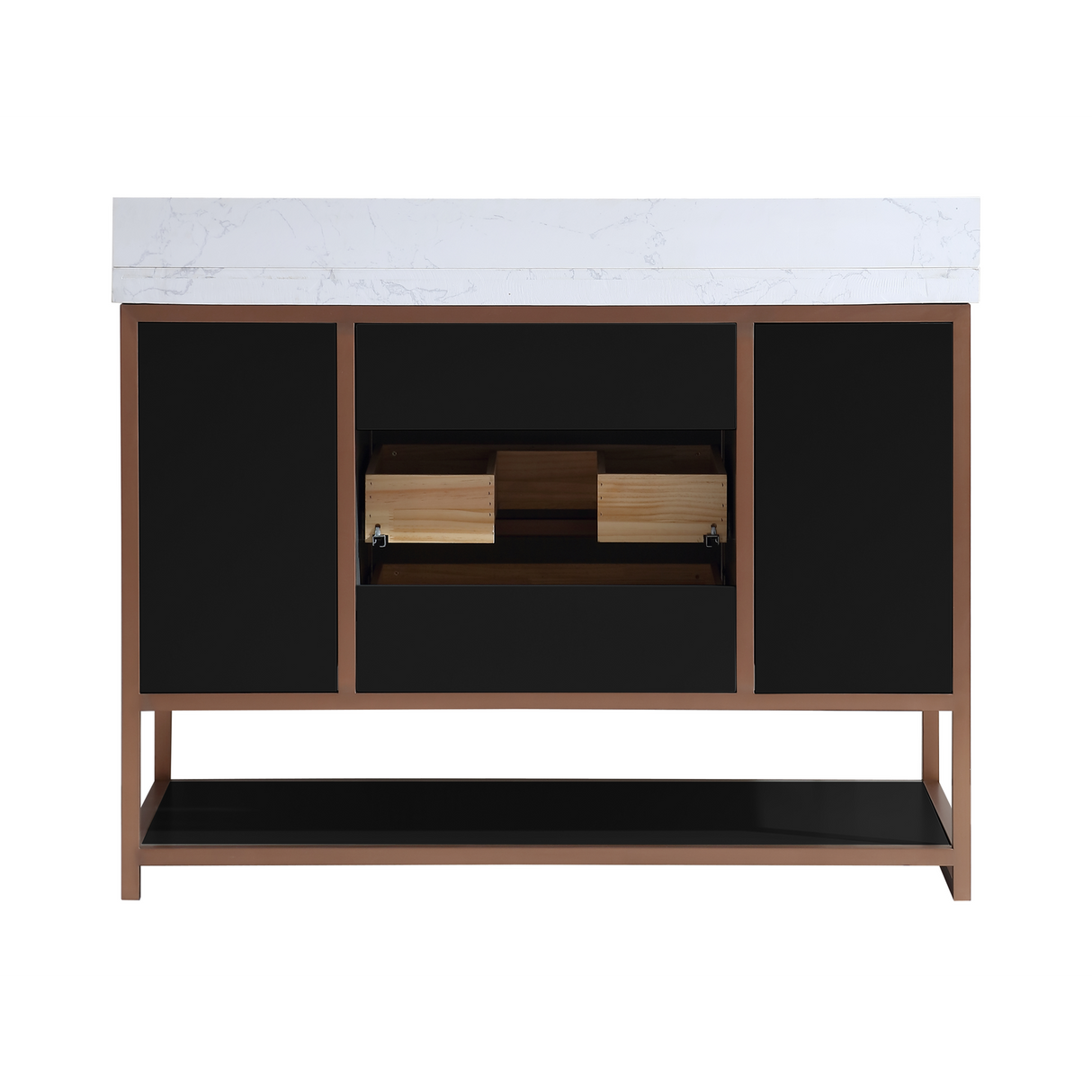 Legion Furniture 48" VANITY WITH GOLDEN BRUSH STAINLESS STEEL FRAME AND TRICORN BLACK FINISH WITH 2' THICK WHITE NATUAL STONE TOP WK2438-48-BG-WITH WHITE NATURAL TOP
