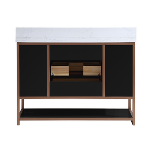 Legion Furniture 48" VANITY WITH GOLDEN BRUSH STAINLESS STEEL FRAME AND TRICORN BLACK FINISH WITH 2' THICK WHITE NATUAL STONE TOP WK2438-48-BG-WITH WHITE NATURAL TOP