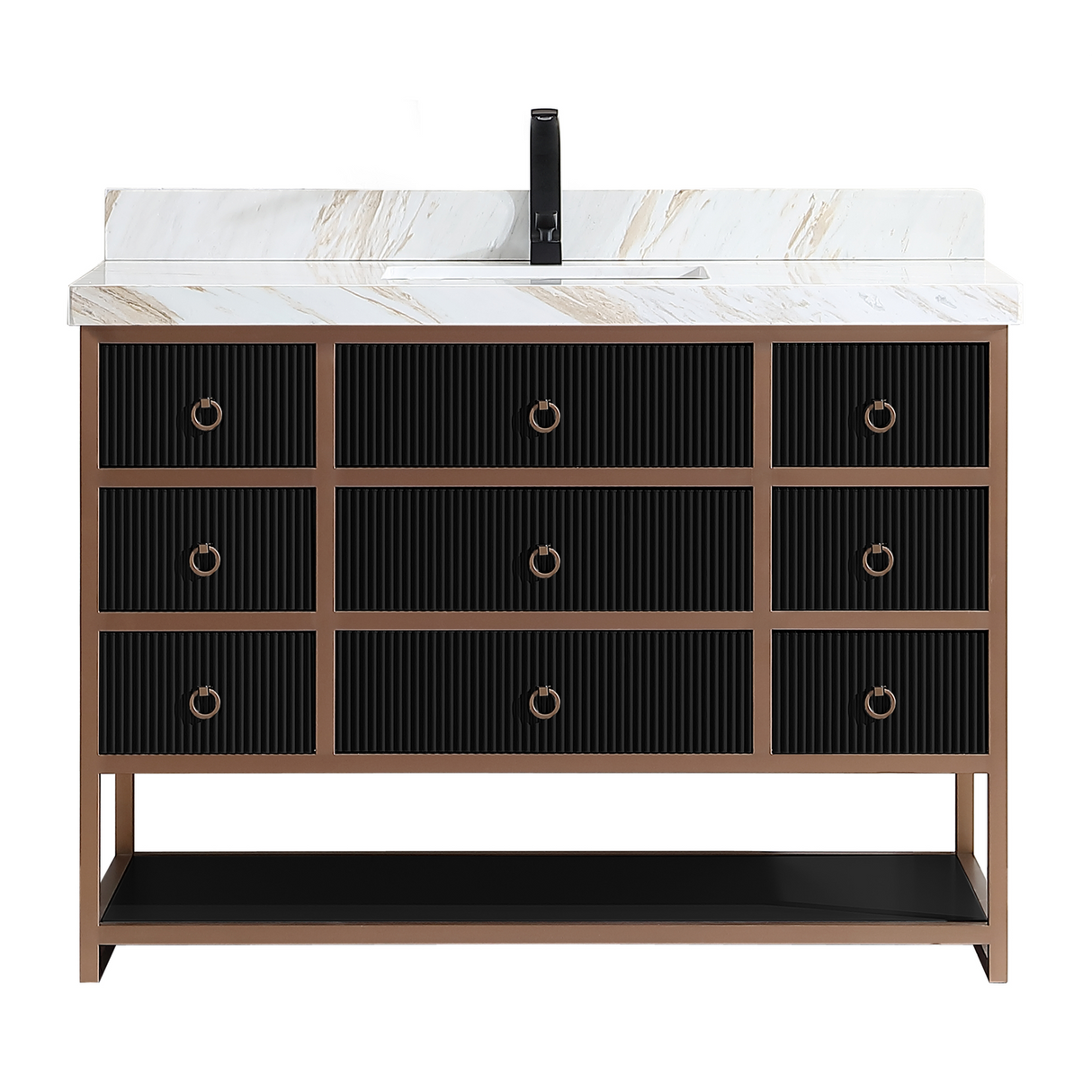 Legion Furniture 48" VANITY WITH GOLDEN BRUSH STAINLESS STEEL FRAME AND TRICORN BLACK FINISH WITH 2' THICK WHITE NATUAL STONE TOP WK2438-48-BG-WITH WHITE NATURAL TOP