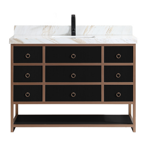 Legion Furniture 48" VANITY WITH GOLDEN BRUSH STAINLESS STEEL FRAME AND TRICORN BLACK FINISH WITH 2' THICK WHITE NATUAL STONE TOP WK2438-48-BG-WITH WHITE NATURAL TOP