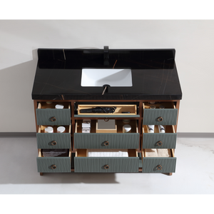 Legion Furniture 48" VANITY WITH GOLDEN BRUSH STAINLESS STEEL FRAME AND PEWTER GREEN FINISH WITH 2" THICK BLACK NATUAL STONE TOP WK2438-48-PG-WITH BLACK NATURAL TOP