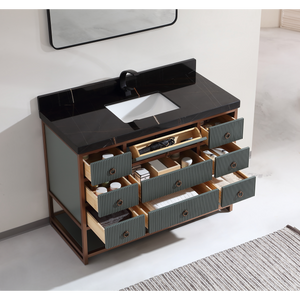Legion Furniture 48" VANITY WITH GOLDEN BRUSH STAINLESS STEEL FRAME AND PEWTER GREEN FINISH WITH 2" THICK BLACK NATUAL STONE TOP WK2438-48-PG-WITH BLACK NATURAL TOP