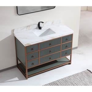 Legion Furniture 48" VANITY WITH GOLDEN BRUSH STAINLESS STEEL FRAME AND PEWTER GREEN FINISH WITH 2" THICK WHITE NATUAL STONE TOP WK2438-48-PG-WITH WHITE NATURAL TOP