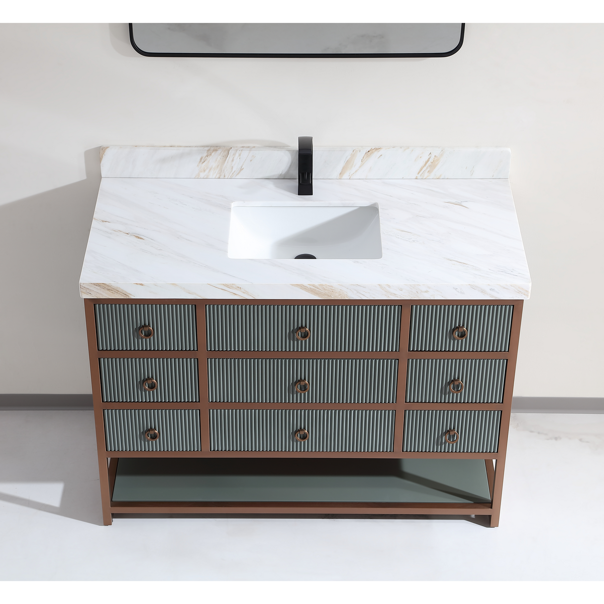 Legion Furniture 48" VANITY WITH GOLDEN BRUSH STAINLESS STEEL FRAME AND PEWTER GREEN FINISH WITH 2" THICK WHITE NATUAL STONE TOP WK2438-48-PG-WITH WHITE NATURAL TOP