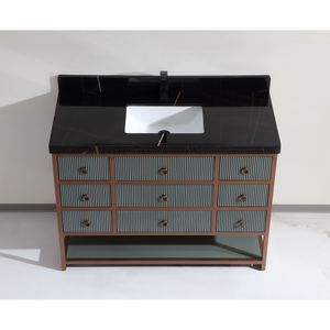 Legion Furniture 48" VANITY WITH GOLDEN BRUSH STAINLESS STEEL FRAME AND PEWTER GREEN FINISH WITH 2" THICK BLACK NATUAL STONE TOP WK2438-48-PG-WITH BLACK NATURAL TOP