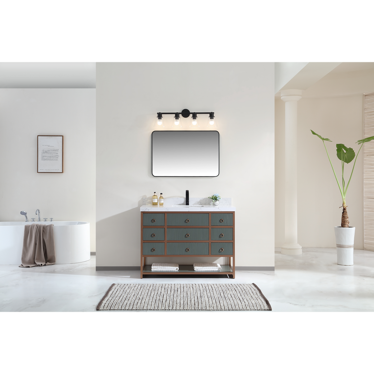 Legion Furniture 48" VANITY WITH GOLDEN BRUSH STAINLESS STEEL FRAME AND PEWTER GREEN FINISH WITH 2" THICK WHITE ARTIFICIAL STONE TOP WK2438-48-PG-WITH WHITE ARTIFICIAL TOP