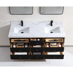 Legion Furniture 60" DOUBLE VANITY WITH GOLDEN BRUSH STAINLESS STEEL FRAME AND TRICORN BLACK FINISH WITH 2' THICK WHITE ARTIFICIAL STONE TOP WK2438-60D-BG-WITH WHITE ARTIFICIAL TOP