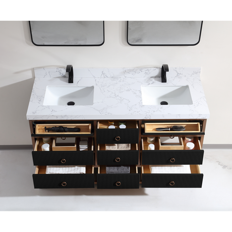 Legion Furniture 60" DOUBLE VANITY WITH GOLDEN BRUSH STAINLESS STEEL FRAME AND TRICORN BLACK FINISH WITH 2' THICK WHITE ARTIFICIAL STONE TOP WK2438-60D-BG-WITH WHITE ARTIFICIAL TOP