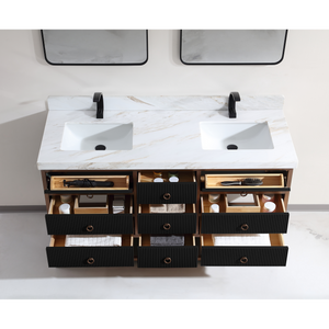 Legion Furniture 60" DOUBLE VANITY WITH GOLDEN BRUSH STAINLESS STEEL FRAME AND TRICORN BLACK FINISH WITH 2' THICK WHITE NATUAL STONE TOP WK2438-60D-BG-WITH WHITE NATURAL TOP