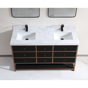 Legion Furniture 60" DOUBLE VANITY WITH GOLDEN BRUSH STAINLESS STEEL FRAME AND TRICORN BLACK FINISH WITH 2' THICK WHITE ARTIFICIAL STONE TOP WK2438-60D-BG-WITH WHITE ARTIFICIAL TOP