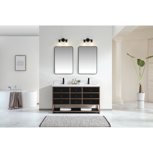 Legion Furniture 60" DOUBLE VANITY WITH GOLDEN BRUSH STAINLESS STEEL FRAME AND TRICORN BLACK FINISH WITH 2' THICK WHITE ARTIFICIAL STONE TOP WK2438-60D-BG-WITH WHITE ARTIFICIAL TOP