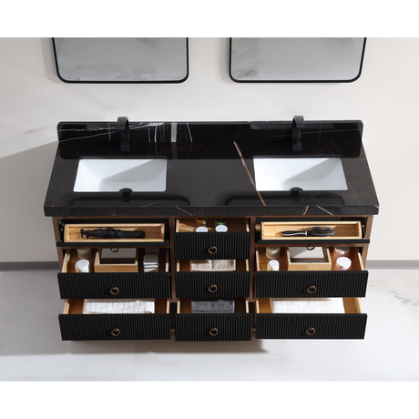 Legion Furniture 60" DOUBLE VANITY WITH GOLDEN BRUSH STAINLESS STEEL FRAME AND TRICORN BLACK FINISH WITH 2' THICK BLACK NATUAL STONE TOP WK2438-60D-BG-WITH BLACK NATURAL TOP