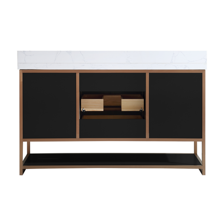 Legion Furniture 60" SINGLE VANITY WITH GOLDEN BRUSH STAINLESS STEEL FRAME AND TRICORN BLACK FINISH WITH 2' THICK WHITE NATUAL STONE TOP WK2438-60S-BG-WITH WHITE NATURAL TOP