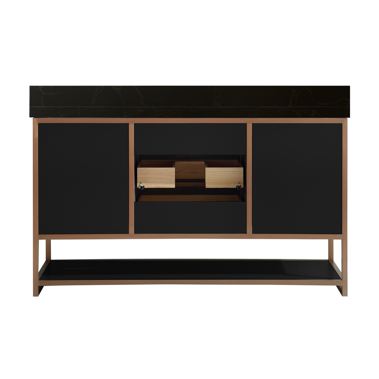 Legion Furniture 60" SINGLE VANITY WITH GOLDEN BRUSH STAINLESS STEEL FRAME AND TRICORN BLACK FINISH WITH 2' THICK BLACK NATUAL STONE TOP WK2438-60S-BG-WITH BLACK NATURAL TOP