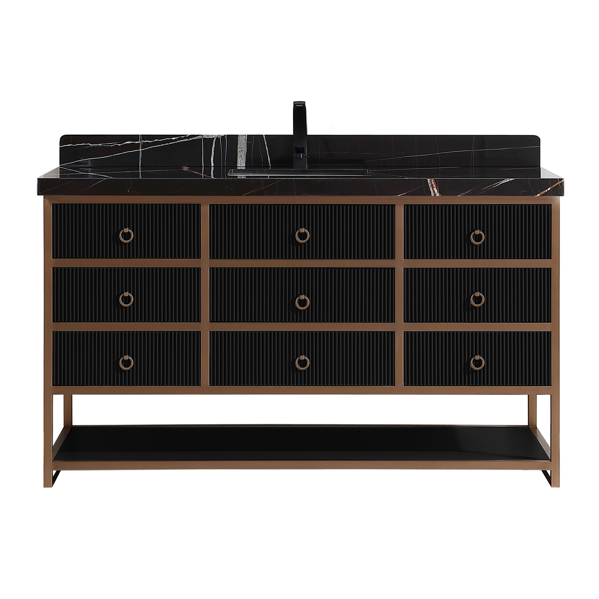 Legion Furniture 60" SINGLE VANITY WITH GOLDEN BRUSH STAINLESS STEEL FRAME AND TRICORN BLACK FINISH WITH 2' THICK BLACK NATUAL STONE TOP WK2438-60S-BG-WITH BLACK NATURAL TOP