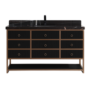 Legion Furniture 60" SINGLE VANITY WITH GOLDEN BRUSH STAINLESS STEEL FRAME AND TRICORN BLACK FINISH WITH 2' THICK BLACK NATUAL STONE TOP WK2438-60S-BG-WITH BLACK NATURAL TOP