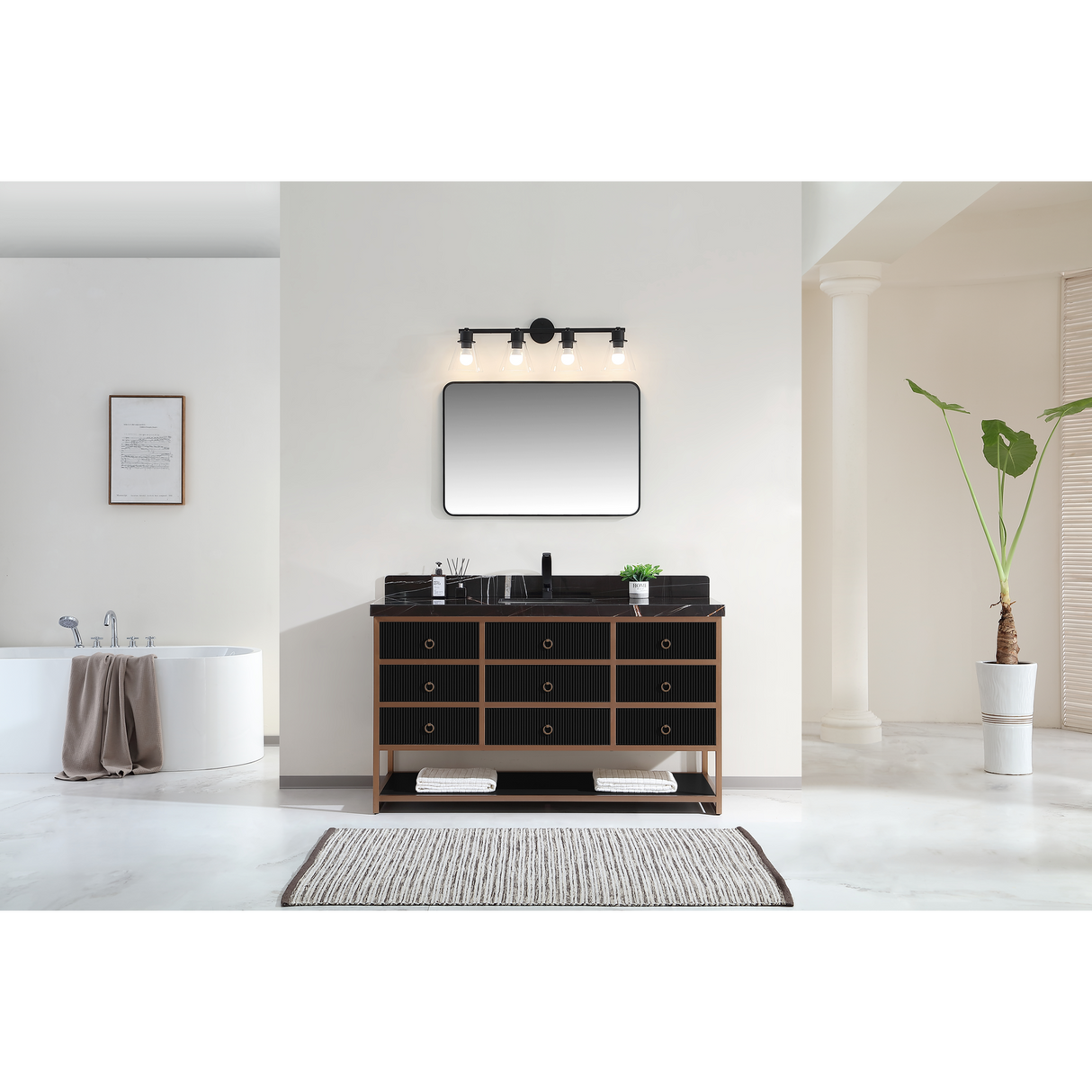 Legion Furniture 60" SINGLE VANITY WITH GOLDEN BRUSH STAINLESS STEEL FRAME AND TRICORN BLACK FINISH WITH 2' THICK BLACK NATUAL STONE TOP WK2438-60S-BG-WITH BLACK NATURAL TOP