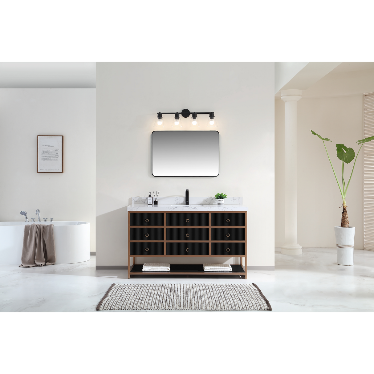 Legion Furniture 60" SINGLE VANITY WITH GOLDEN BRUSH STAINLESS STEEL FRAME AND TRICORN BLACK FINISH WITH 2' THICK WHITE ARTIFICIAL STONE TOP WK2438-60S-BG-WITH WHITE ARTIFICIAL TOP