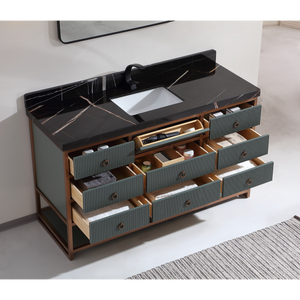 Legion Furniture 60" SINGLE VANITY WITH GOLDEN BRUSH STAINLESS STEEL FRAME AND PEWTER GREEN FINISH WITH 2" THICK BLACK NATUAL STONE TOP WK2438-60S-PG-WITH BLACK NATURAL TOP