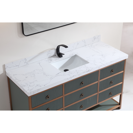 Legion Furniture 60" SINGLE VANITY WITH GOLDEN BRUSH STAINLESS STEEL FRAME AND PEWTER GREEN FINISH WITH 2" THICK WHITE ARTIFICIAL STONE TOP WK2438-60S-PG-WITH WHITE ARTIFICIAL TOP