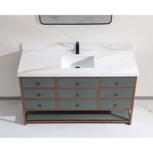 Legion Furniture 60" SINGLE VANITY WITH GOLDEN BRUSH STAINLESS STEEL FRAME AND PEWTER GREEN FINISH WITH 2" THICK WHITE NATUAL STONE TOP WK2438-60S-PG-WITH WHITE NATURAL TOP
