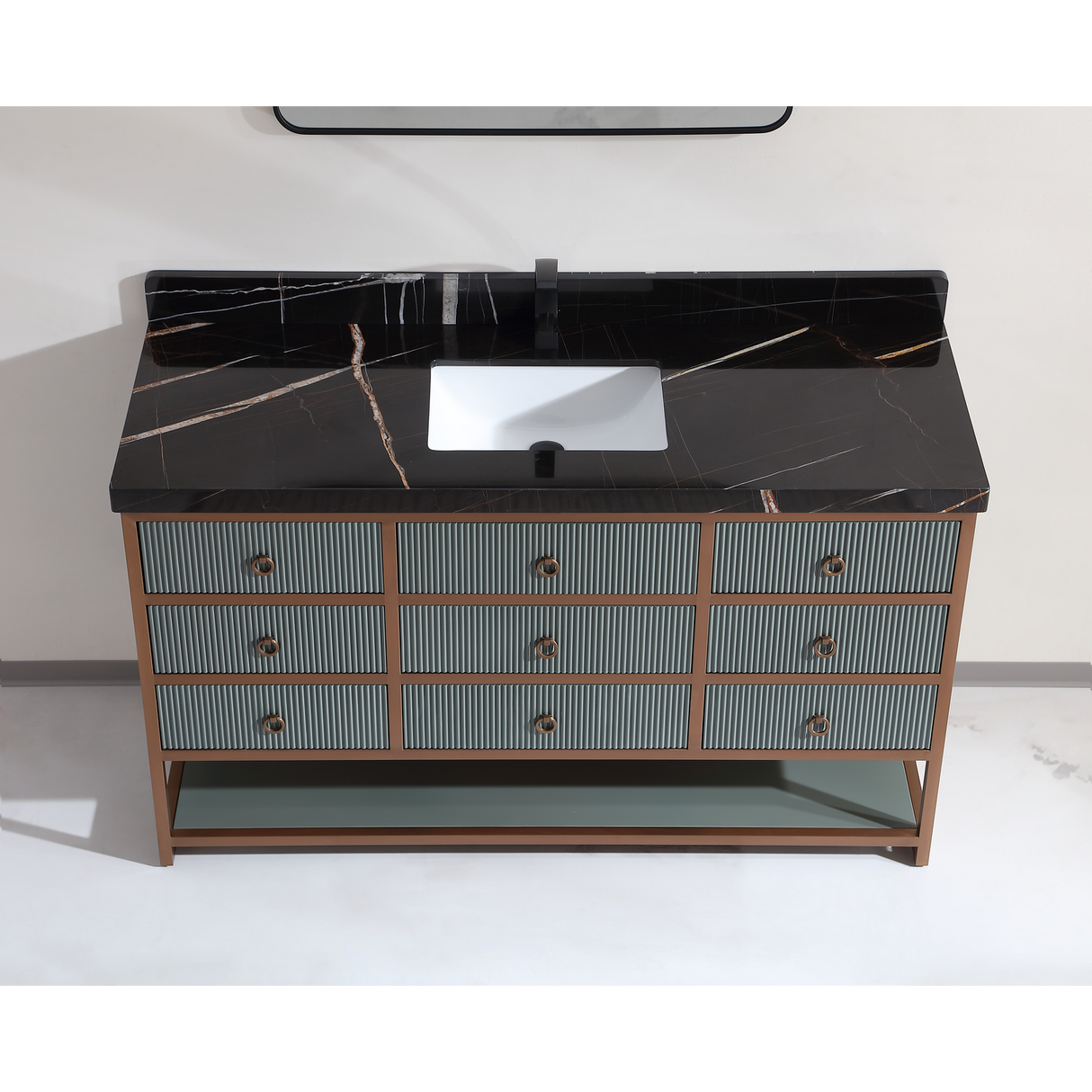 Legion Furniture 60" SINGLE VANITY WITH GOLDEN BRUSH STAINLESS STEEL FRAME AND PEWTER GREEN FINISH WITH 2" THICK BLACK NATUAL STONE TOP WK2438-60S-PG-WITH BLACK NATURAL TOP