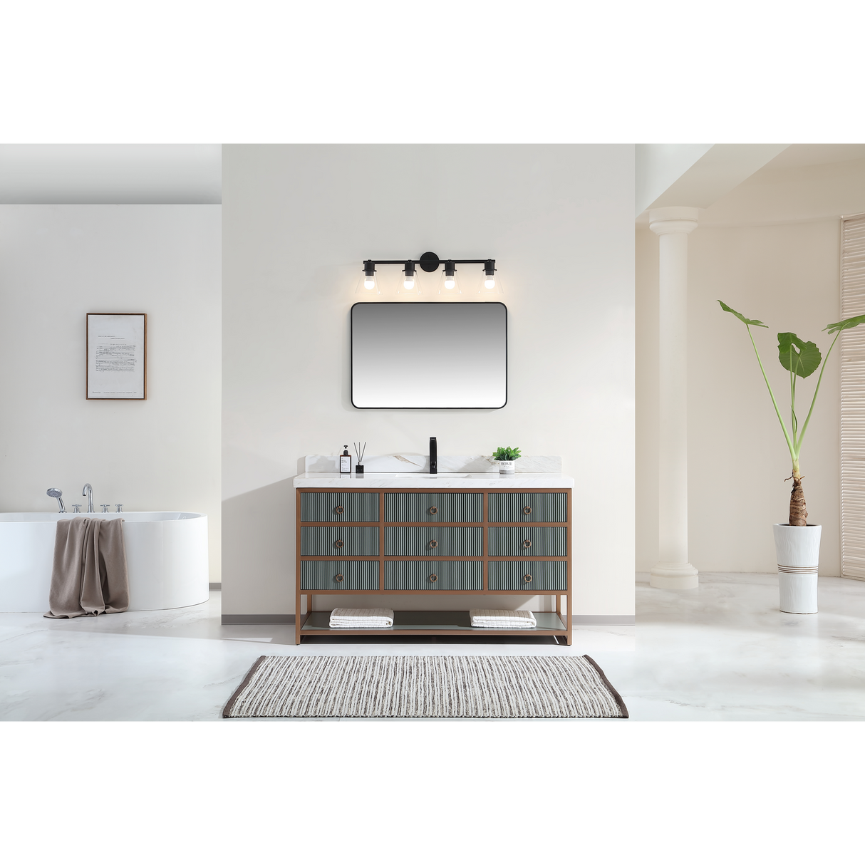 Legion Furniture 60" SINGLE VANITY WITH GOLDEN BRUSH STAINLESS STEEL FRAME AND PEWTER GREEN FINISH WITH 2" THICK WHITE NATUAL STONE TOP WK2438-60S-PG-WITH WHITE NATURAL TOP