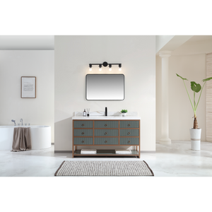 Legion Furniture 60" SINGLE VANITY WITH GOLDEN BRUSH STAINLESS STEEL FRAME AND PEWTER GREEN FINISH WITH 2" THICK WHITE NATUAL STONE TOP WK2438-60S-PG-WITH WHITE NATURAL TOP
