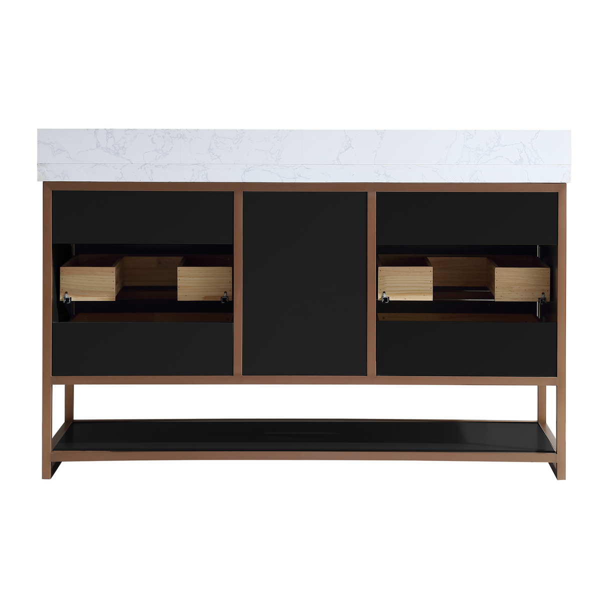 Legion Furniture 72" DOUBLE VANITY WITH GOLDEN BRUSH STAINLESS STEEL FRAME AND TRICORN BLACK FINISH WITH 2' THICK WHITE NATUAL STONE TOP WK2438-72-BG-WITH WHITE NATURAL TOP