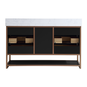 Legion Furniture 72" DOUBLE VANITY WITH GOLDEN BRUSH STAINLESS STEEL FRAME AND TRICORN BLACK FINISH WITH 2' THICK WHITE NATUAL STONE TOP WK2438-72-BG-WITH WHITE NATURAL TOP
