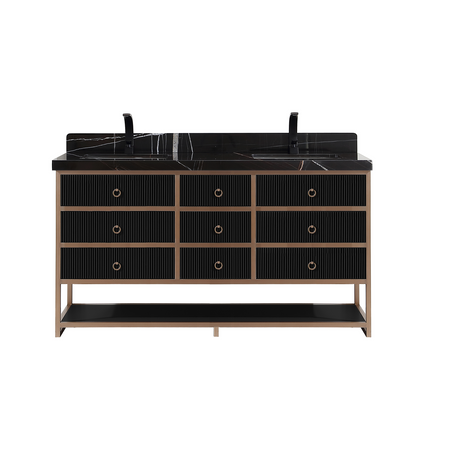 Legion Furniture 72" DOUBLE VANITY WITH GOLDEN BRUSH STAINLESS STEEL FRAME AND TRICORN BLACK FINISH WITH 2' THICK BLACK NATUAL STONE TOP WK2438-72-BG-WITH BLACK NATURAL TOP
