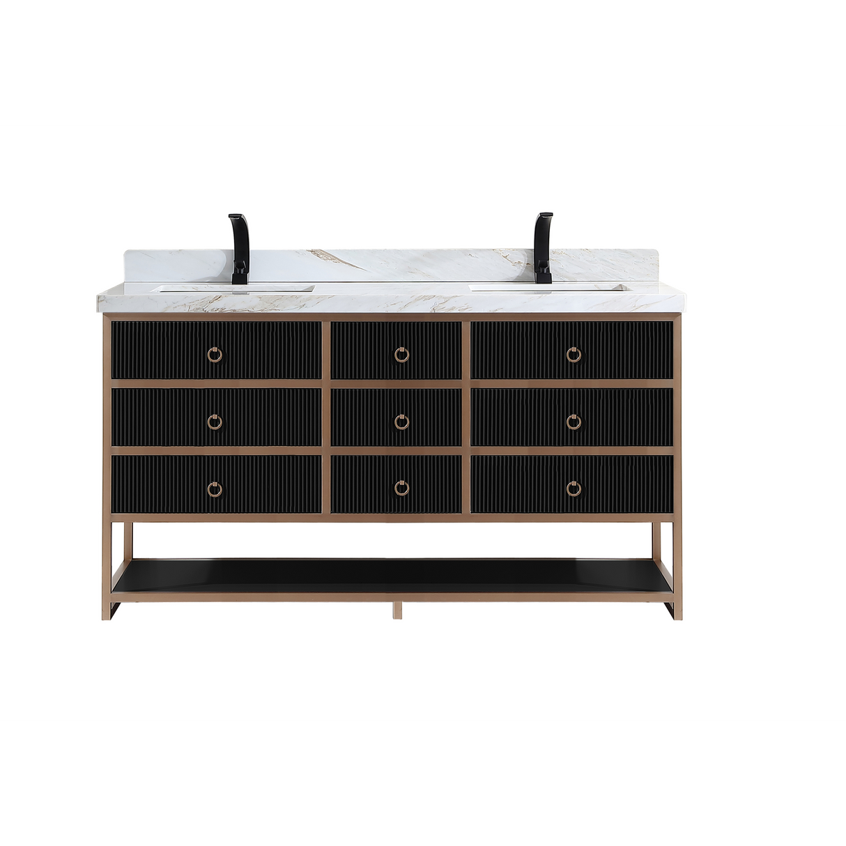 Legion Furniture 72" DOUBLE VANITY WITH GOLDEN BRUSH STAINLESS STEEL FRAME AND TRICORN BLACK FINISH WITH 2' THICK WHITE NATUAL STONE TOP WK2438-72-BG-WITH WHITE NATURAL TOP