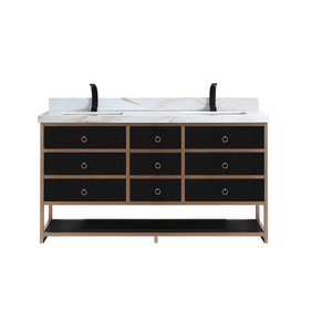 Legion Furniture 72" DOUBLE VANITY WITH GOLDEN BRUSH STAINLESS STEEL FRAME AND TRICORN BLACK FINISH WITH 2' THICK WHITE NATUAL STONE TOP WK2438-72-BG-WITH WHITE NATURAL TOP