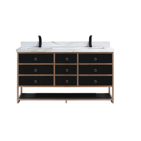 Legion Furniture 72" DOUBLE VANITY WITH GOLDEN BRUSH STAINLESS STEEL FRAME AND TRICORN BLACK FINISH WITH 2' THICK WHITE NATUAL STONE TOP WK2438-72-BG-WITH WHITE NATURAL TOP