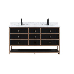 Legion Furniture 72" DOUBLE VANITY WITH GOLDEN BRUSH STAINLESS STEEL FRAME AND TRICORN BLACK FINISH WITH 2' THICK WHITE ARTIFICIAL STONE TOP WK2438-72-BG-WITH WHITE ARTIFICIAL TOP