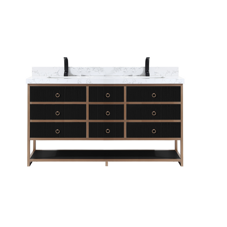 Legion Furniture 72" DOUBLE VANITY WITH GOLDEN BRUSH STAINLESS STEEL FRAME AND TRICORN BLACK FINISH WITH 2' THICK WHITE ARTIFICIAL STONE TOP WK2438-72-BG-WITH WHITE ARTIFICIAL TOP