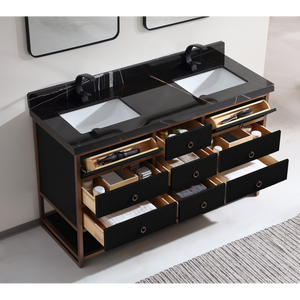 Legion Furniture 72" DOUBLE VANITY WITH GOLDEN BRUSH STAINLESS STEEL FRAME AND TRICORN BLACK FINISH WITH 2' THICK BLACK NATUAL STONE TOP WK2438-72-BG-WITH BLACK NATURAL TOP