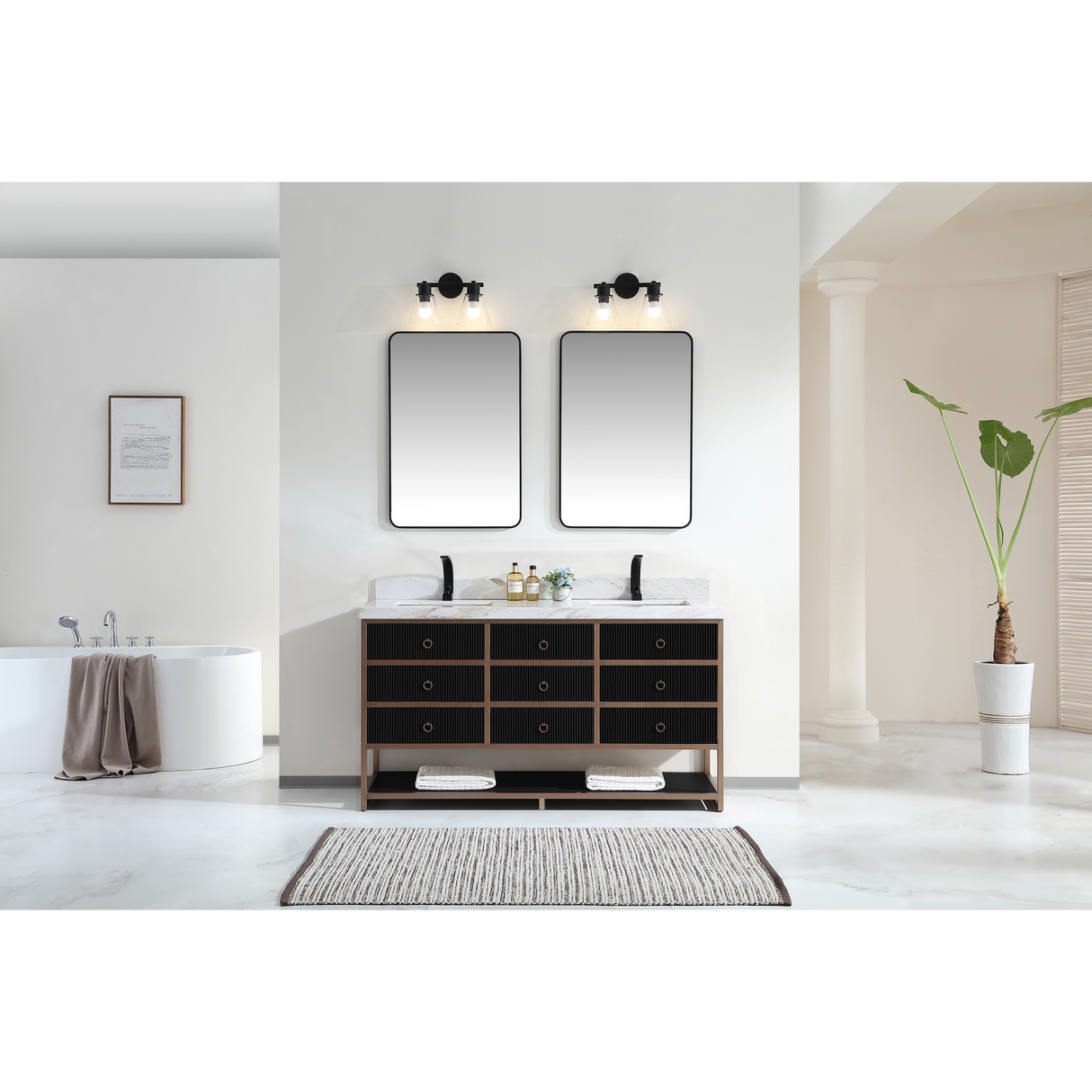 Legion Furniture 72" DOUBLE VANITY WITH GOLDEN BRUSH STAINLESS STEEL FRAME AND TRICORN BLACK FINISH WITH 2' THICK WHITE NATUAL STONE TOP WK2438-72-BG-WITH WHITE NATURAL TOP