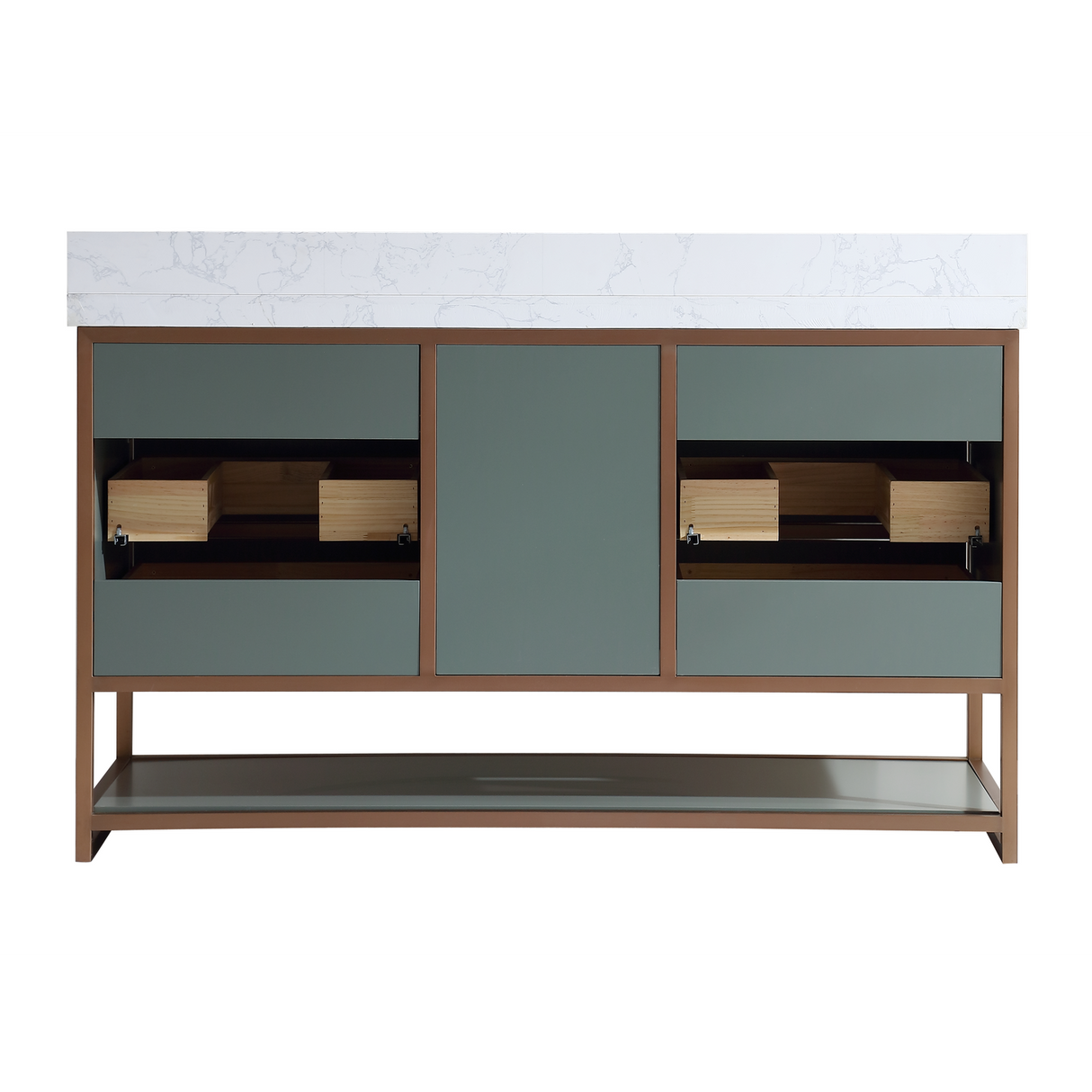 Legion Furniture 72" DOUBLE VANITY WITH GOLDEN BRUSH STAINLESS STEEL FRAME AND PEWTER GREEN FINISH WITH 2" THICK WHITE NATUAL STONE TOP WK2438-72-PG-WITH WHITE NATURAL TOP