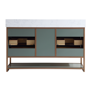 Legion Furniture 72" DOUBLE VANITY WITH GOLDEN BRUSH STAINLESS STEEL FRAME AND PEWTER GREEN FINISH WITH 2" THICK WHITE NATUAL STONE TOP WK2438-72-PG-WITH WHITE NATURAL TOP