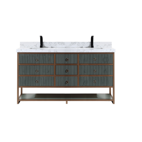 Legion Furniture 72" DOUBLE VANITY WITH GOLDEN BRUSH STAINLESS STEEL FRAME AND PEWTER GREEN FINISH WITH 2" THICK WHITE ARTIFICIAL STONE TOP WK2438-72-PG-WITH WHITE ARTIFICIAL TOP