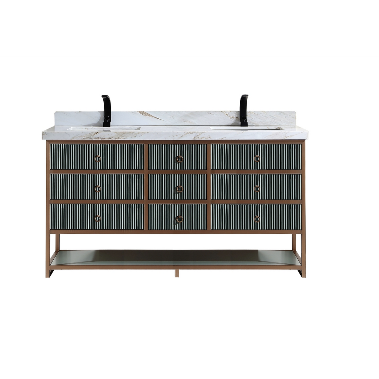 Legion Furniture 72" DOUBLE VANITY WITH GOLDEN BRUSH STAINLESS STEEL FRAME AND PEWTER GREEN FINISH WITH 2" THICK WHITE NATUAL STONE TOP WK2438-72-PG-WITH WHITE NATURAL TOP